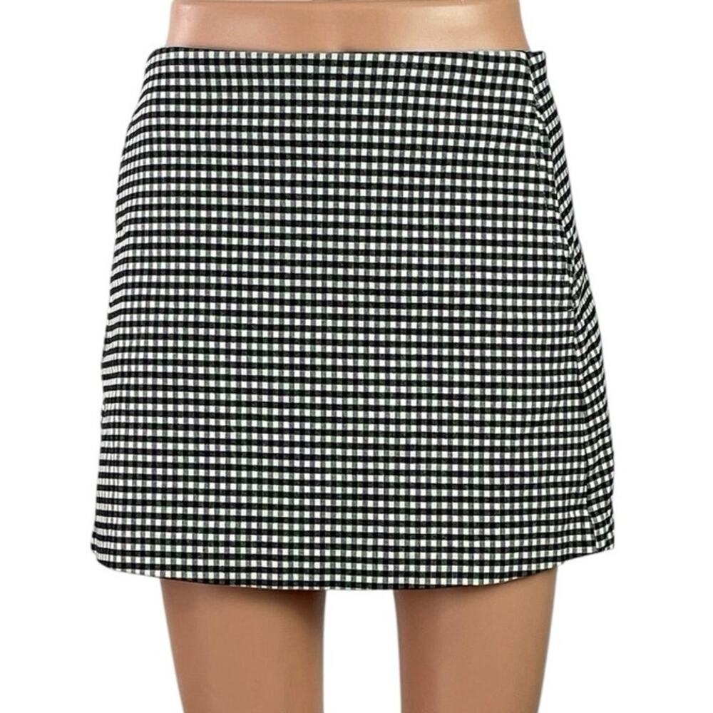 Urban Outfitters Gingham Plaid Check High Rise Mini Flare A-Line Pencil Skirt M